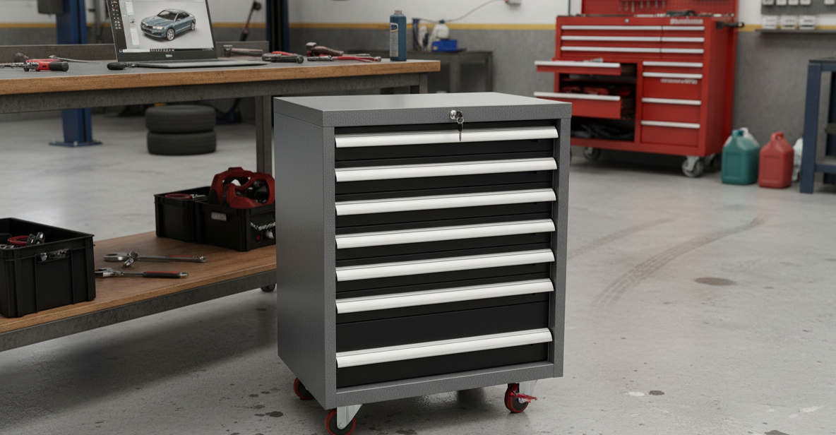 ReadyRack workshop mobile tool drawers cabinet in black finish