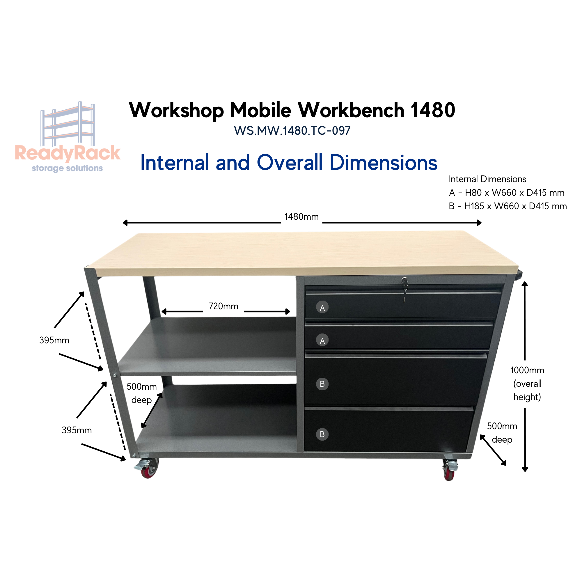 ReadyRack Workshop Mobile Workbench 1480 Internal Dimensions
