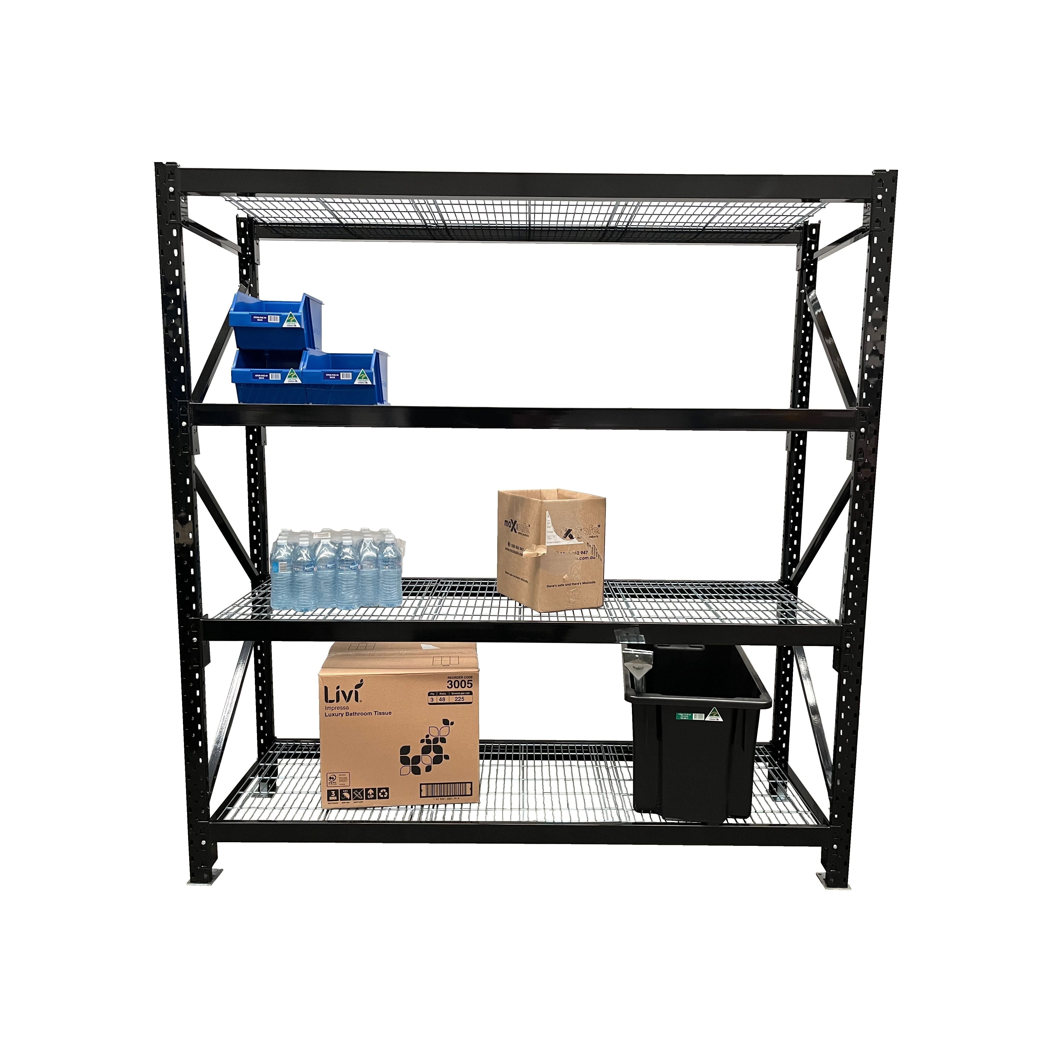 ReadyRack Black Long Span Shelving With Mesh 2000mm High Starter Bay 1800mm Wide x 600mm Deep