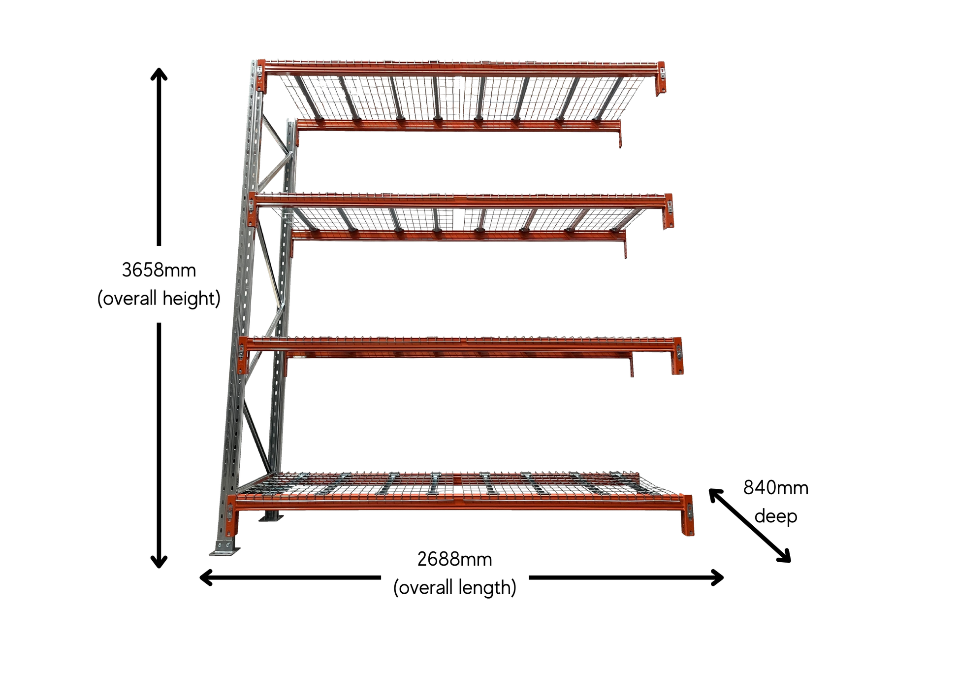 Heavy Duty Shelving Add On Bay 3658mm High with Mesh measurements