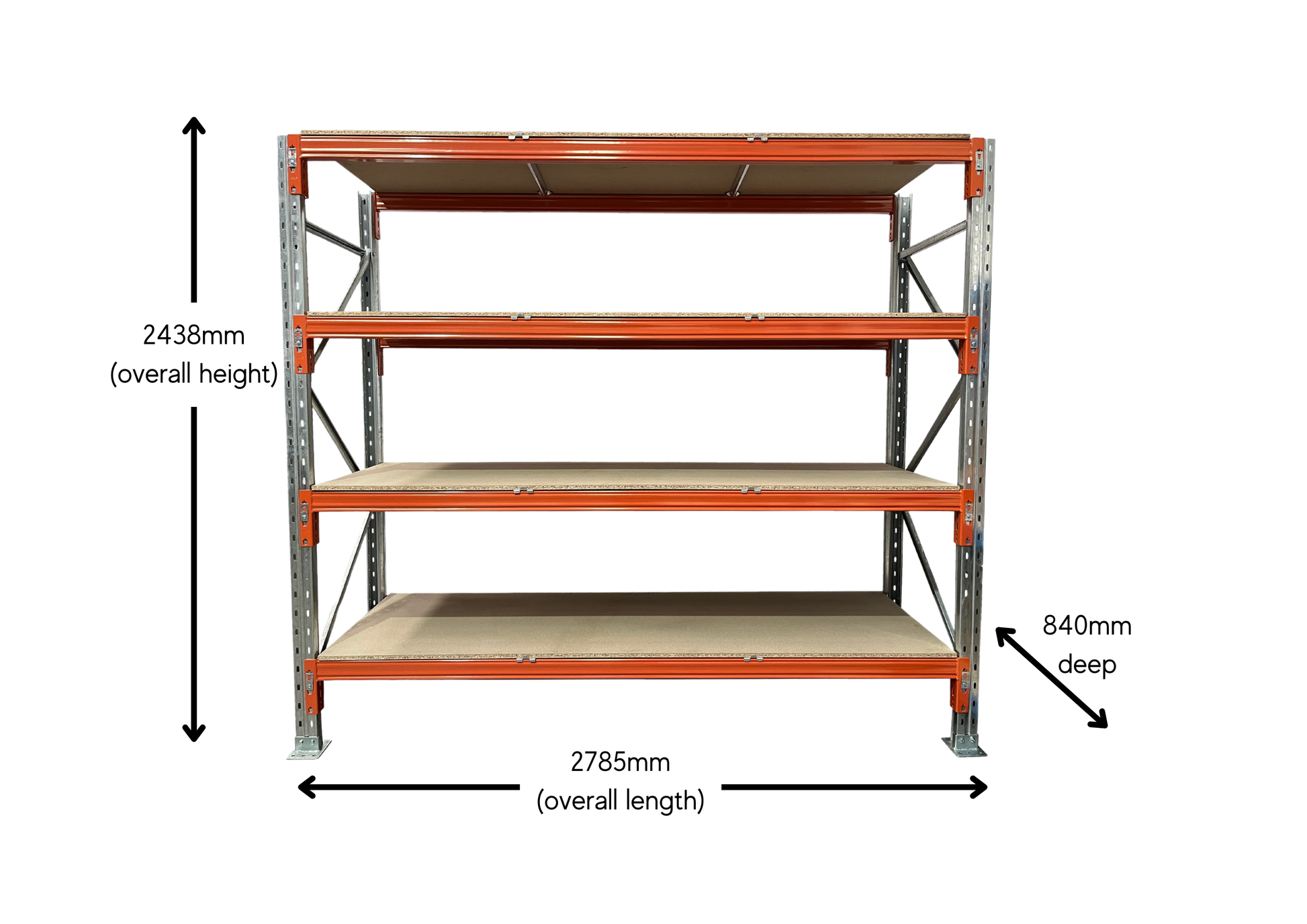 Heavy Duty Shelving Starter Bay 2438mm high with board