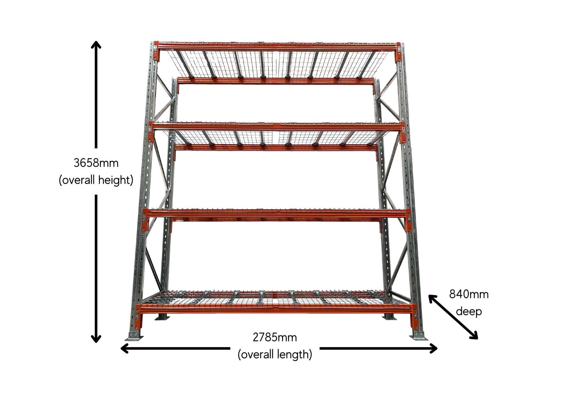 Heavy Duty Shelving Starter Bay 3658mm High with Mesh Measurements