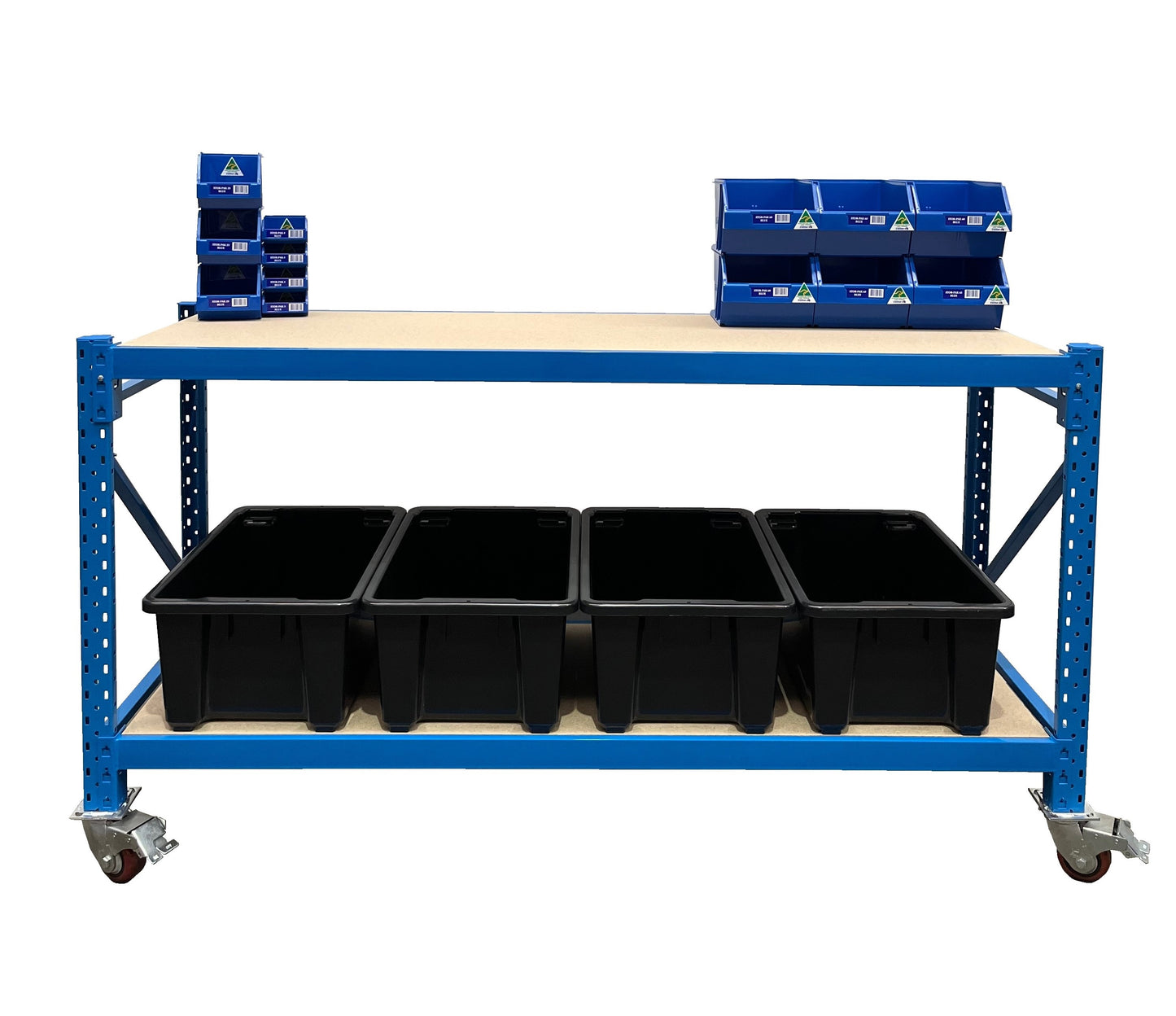 ReadyRack Mobile Longspan Workbench with bottom shelf and castors