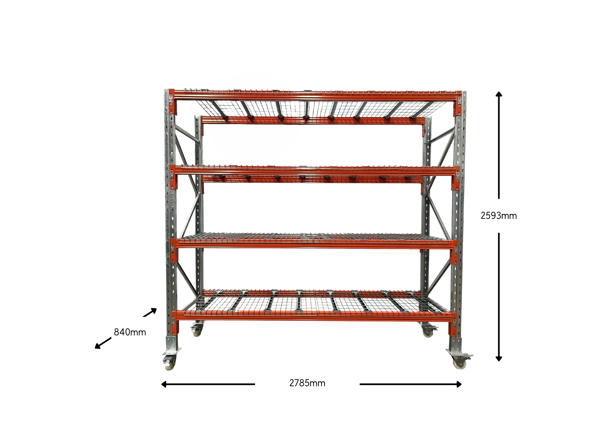 ReadyRack Heavy Duty Shelving Single Bay 2438mm high with mesh and castor wheels