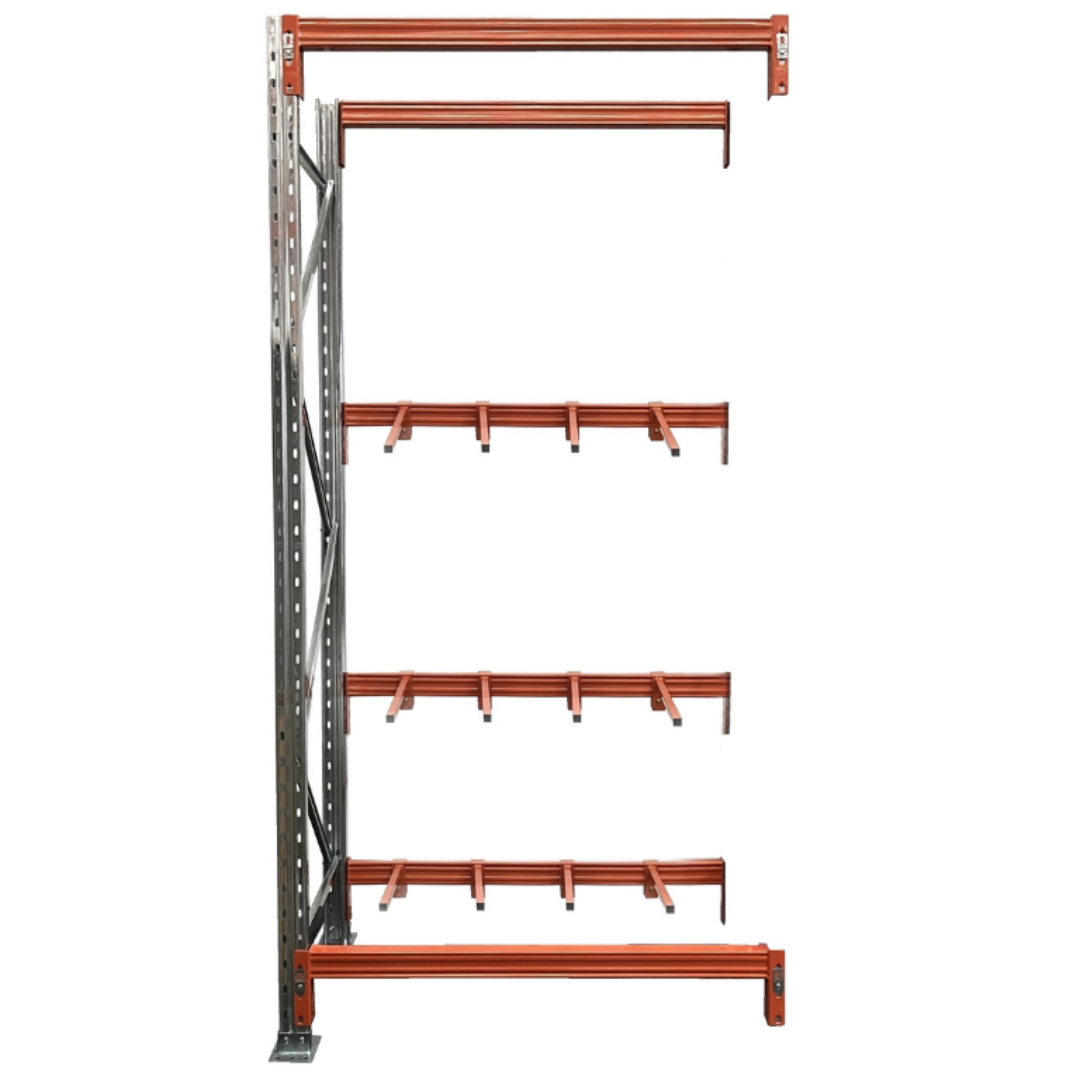 Vertical racking add on bay 3658mm high x 840mm deep heavy duty upright storage system for long length products on white background